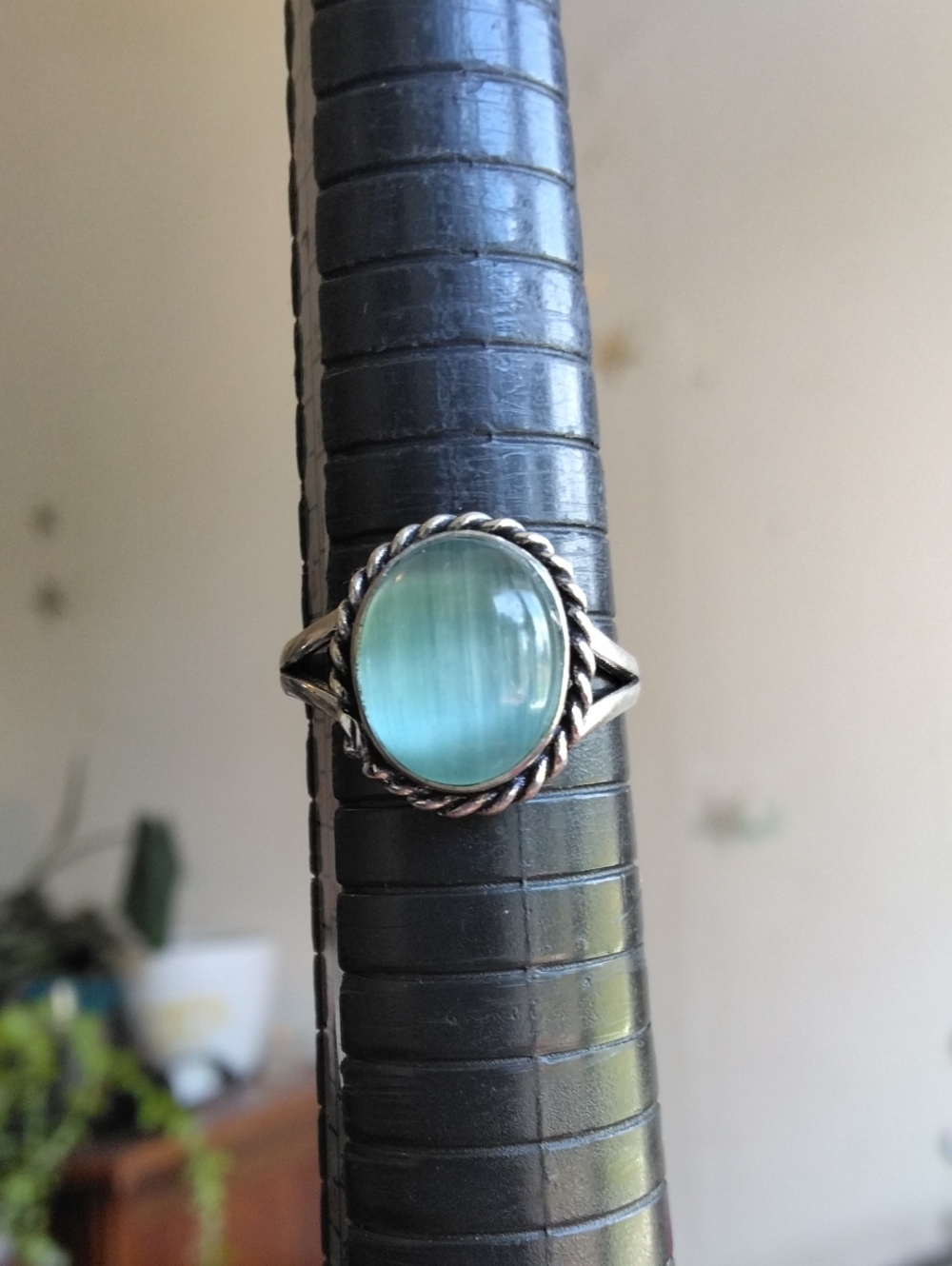 Mint Green cats Eye Silver Plated Gemstone Ring